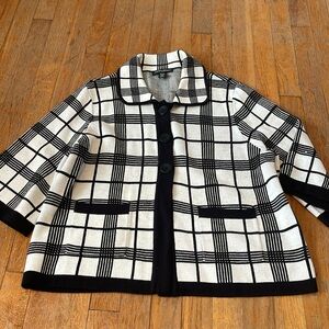 Design Originals petite XL black & white plaid button sweater‎ jacket